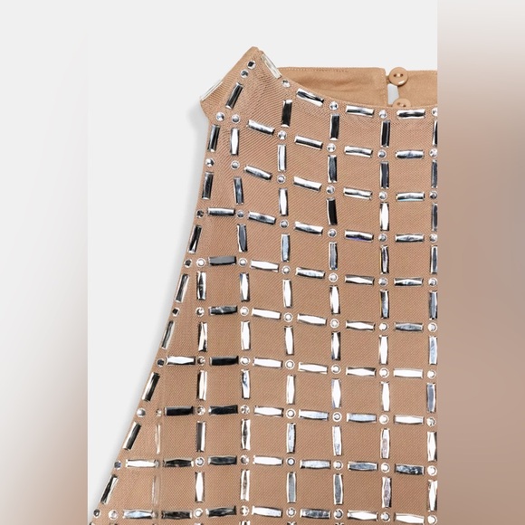 Zara Elegant Tan Mesh Halter sparkly maxi Dress - Picture 6 of 6